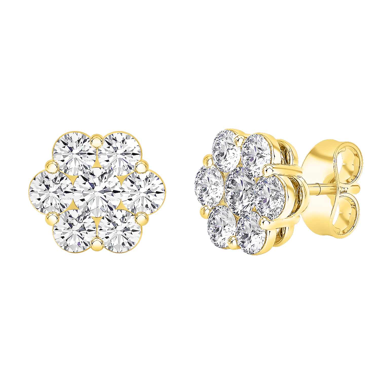 14K Yellow Gold Floral Lab Diamond Cluster Earrings (2 ct. tw.)